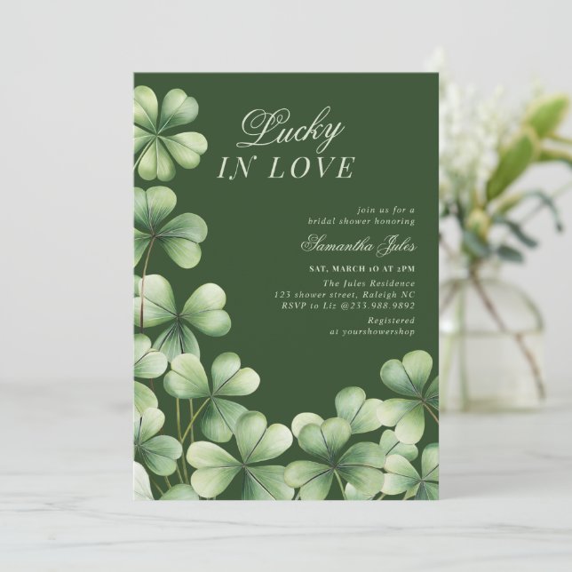 Invitation Lucky in Love Mariage Shower Shamrock Vert  (Debout devant)
