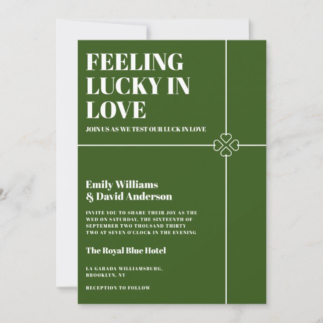 Invitation Lucky in Love Modern Green Mariage (Devant)