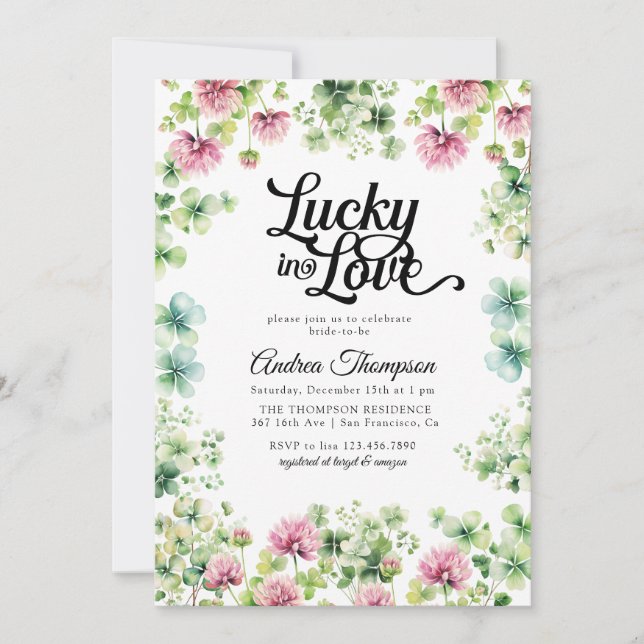 Invitation Lucky in Love | Pink Green Bridal Shower (Devant)