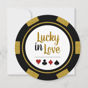 Invitation Lucky In Love Poker Chip Black Gold Vegas Mariage