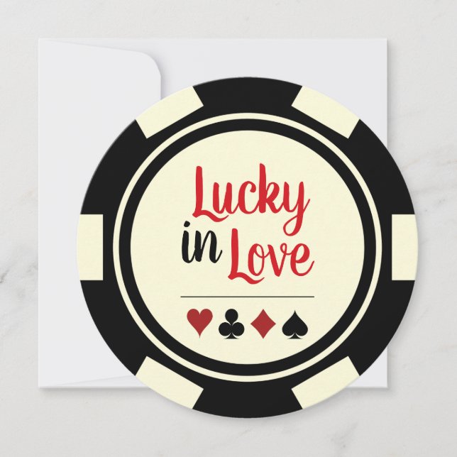 Invitation Lucky In Love Poker Chip Black Off-White Mariage (Devant)
