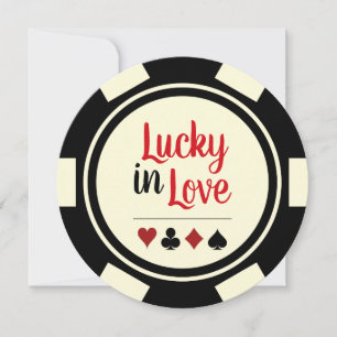 Invitation Lucky In Love Poker Chip Black Off-White Mariage