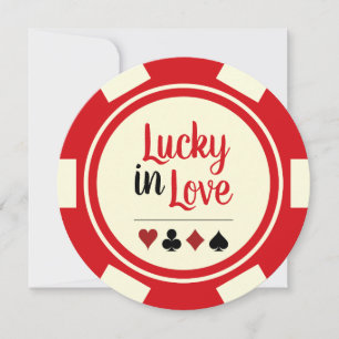 Invitation Lucky In Love Poker Chip Red Off-White Mariage