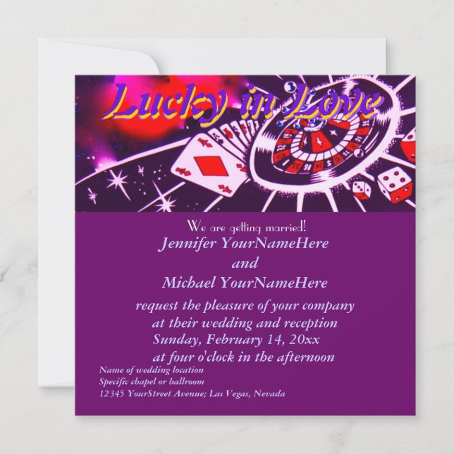 Invitation Lucky in Love Purple Casino Thème (Devant)