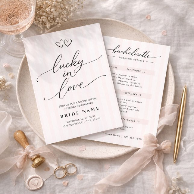 Invitation Lucky in Love Script Stripe Bachelorette Weekend (Créateur téléchargé)