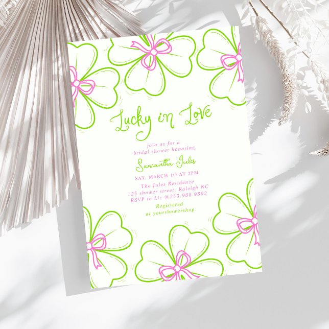 Invitation Lucky in Love Shower de Mariée Rose Vert Trèfle (Créateur téléchargé)