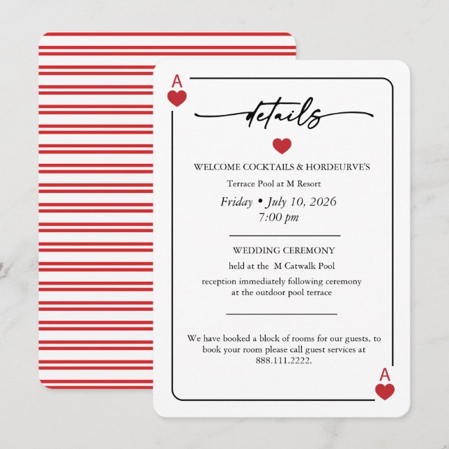 Invitation Lucky in Love Wedding Details Card (Devant / Derrière)