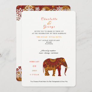 Invitation Lucky Indian Elephant Élégant mariage de dentelle 