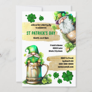 Invitation Lucky Irish bière leprechaun gnome shamrock cloche