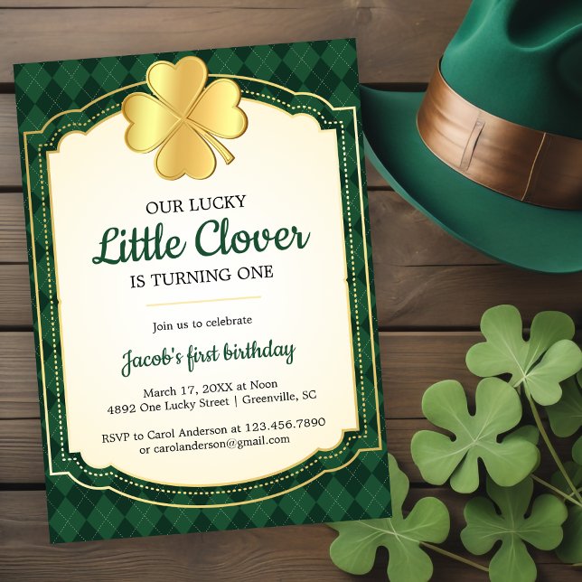 Invitation Lucky Little Clover Vert 1er anniversaire fête (Créateur téléchargé)