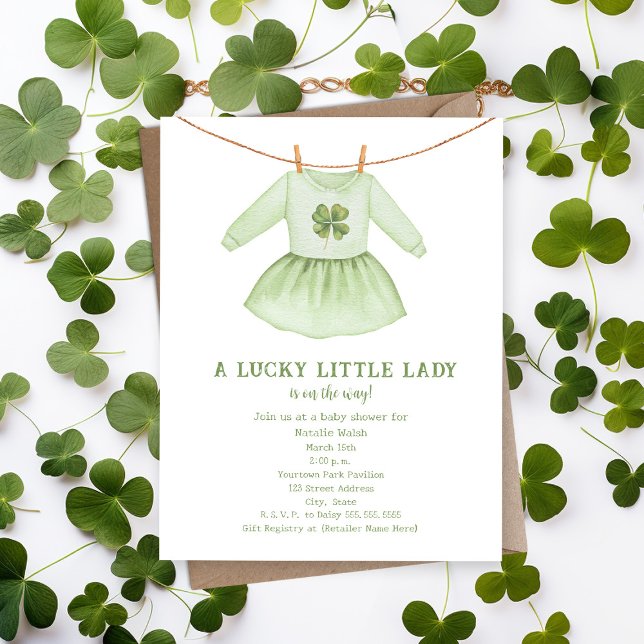 Invitation Lucky Little Lady St Patrick's Clover Baby shower (Créateur téléchargé)