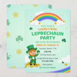 Invitation Lucky Little Leprechaun Rainbow Kid Birthday Party