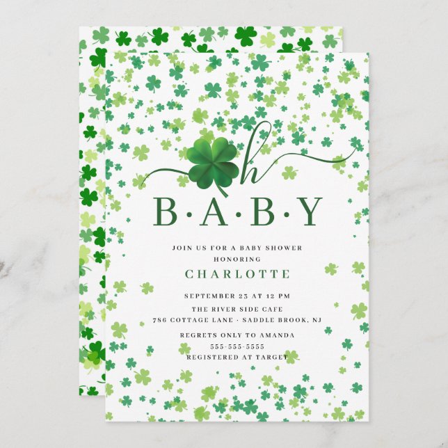 Invitation Lucky Little One Baby shower (Devant / Derrière)