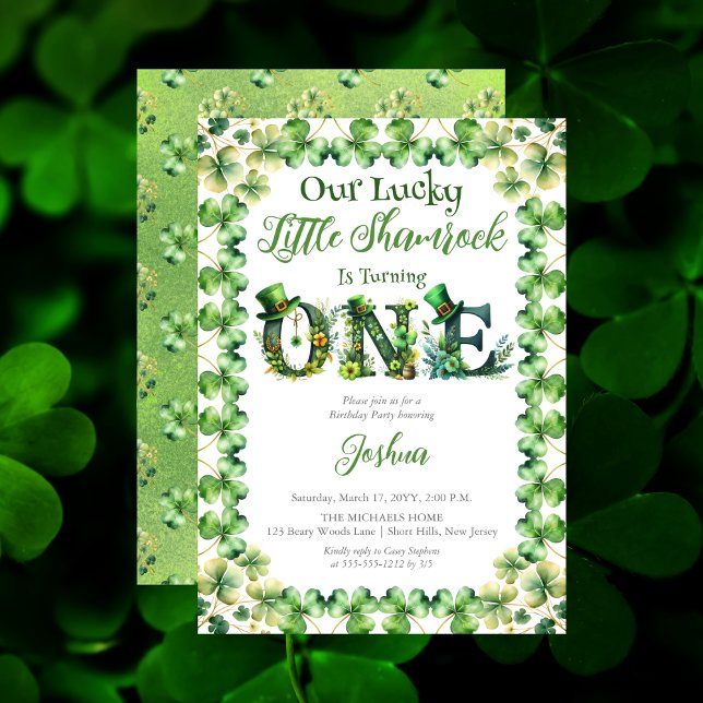 Invitation Lucky Little Shamrock 1er anniversaire ("Our Lucky Little Shamrock" St. Patrick's Day-Themed "ONE" 1st Birthday Party Invitation )