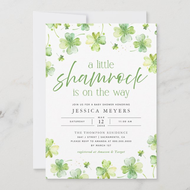 Invitation Lucky Little Shamrock St. Patrick's Baby shower (Devant)
