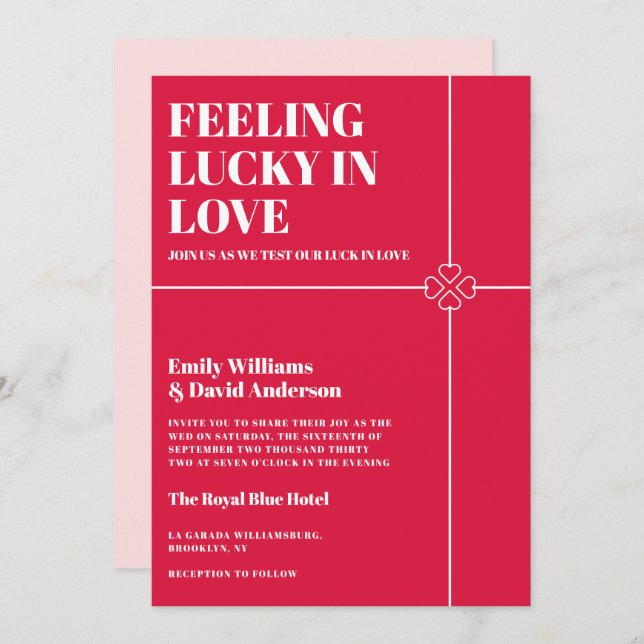 Invitation Lucky Love Crimson Mariage rouge (Devant / Derrière)