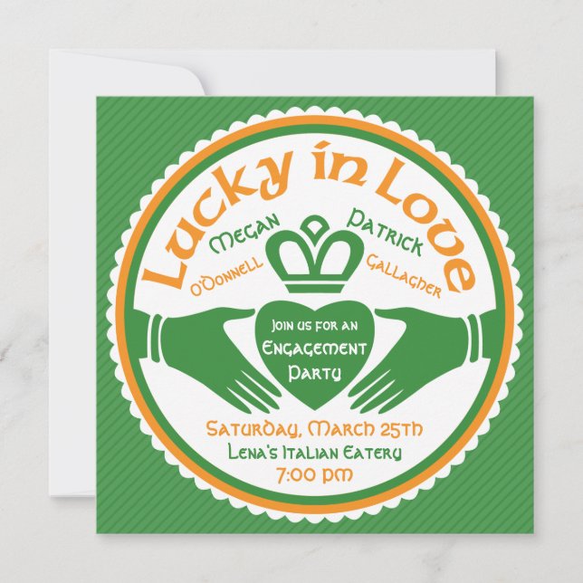 Invitation Lucky Love Irish Claddagh Mariage (Devant)