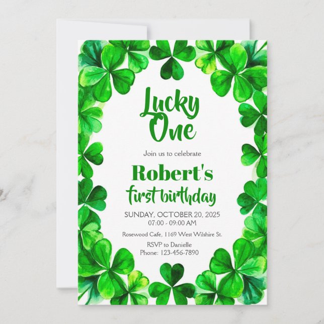 Invitation Lucky One Birthday, Shamrock Birthday Invite (Devant)