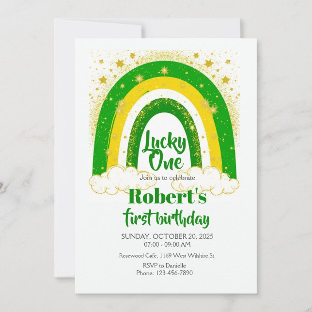 Invitation Lucky One Birthday, Shamrock Birthday Invite (Devant)