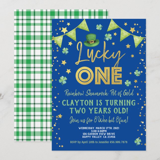 Invitation Lucky One Boy 1er Anniversaire St Patrick's Day Pa (Devant / Derrière)