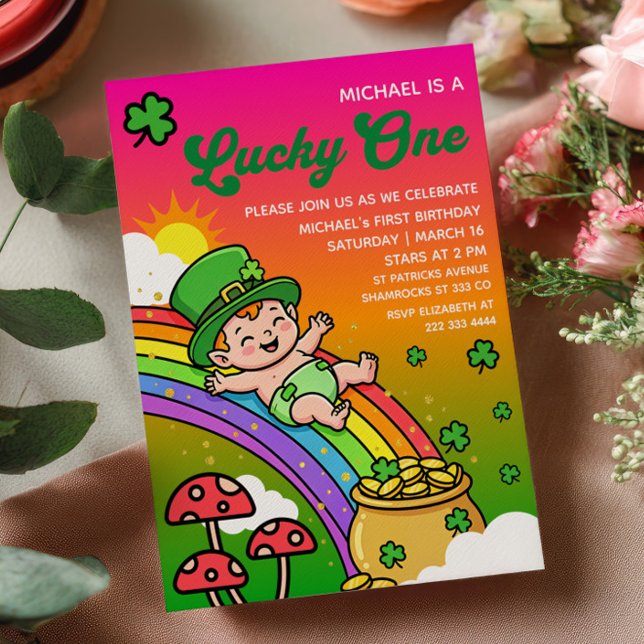 Invitation Lucky One Dégradé Saint-Patrick 1er Anniversaire (Créateur téléchargé)