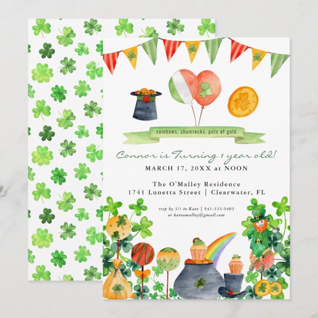 Invitation Lucky One | Fête d'anniversaire de la Saint-Patric (Devant / Derrière)
