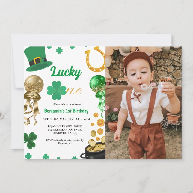 Invitation Lucky One First Birthday St Patrick's Day Boy Girl (Devant)