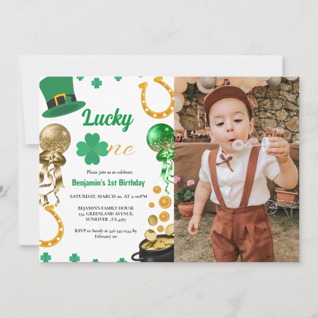 Invitation Lucky One First Birthday St Patrick's Day Boy Girl (Devant)