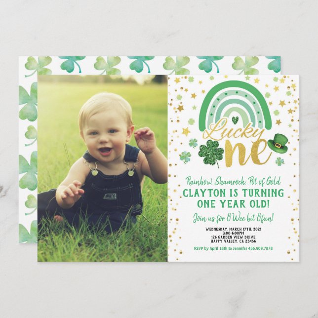 Invitation Lucky One First Birthday St Patrick's Day Photo (Devant / Derrière)