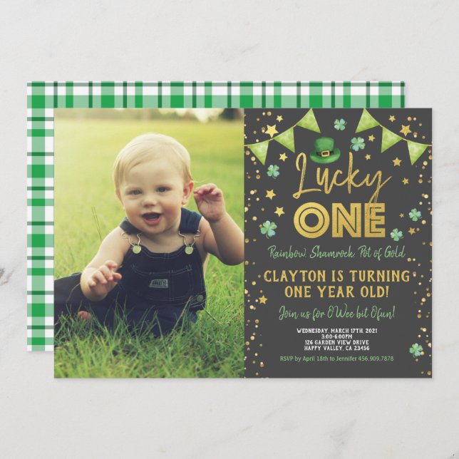 Invitation Lucky One First Birthday St Patrick's Day Photo (Devant / Derrière)