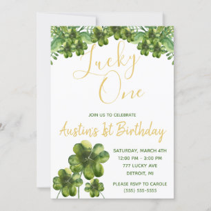 Invitation Lucky One, Four Leaf Clover Premier Anniversaire