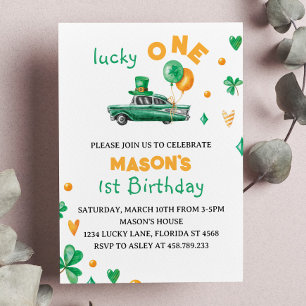 Invitation Lucky One Green Four Leaf Clover Anniversaire