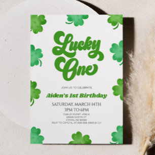 Invitation Lucky One Green Shamrock Clover 1er fête d'anniver