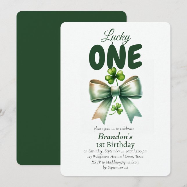 Invitation Lucky One Jour de la Saint Patrick 1er anniversair (Devant / Derrière)