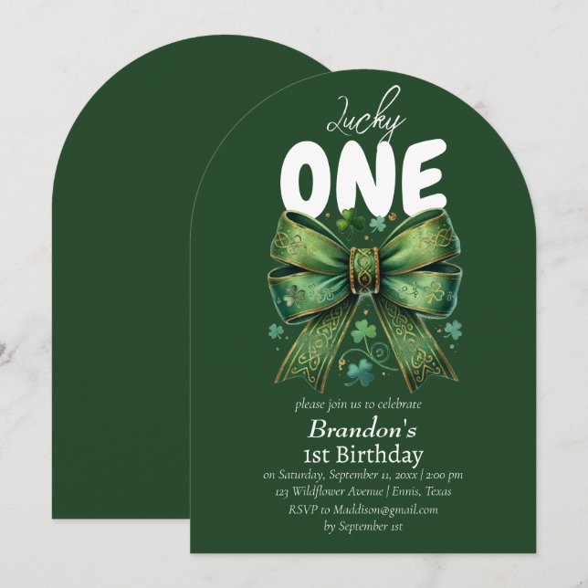 Invitation Lucky One Jour de la Saint Patrick 1er anniversair (Devant / Derrière)
