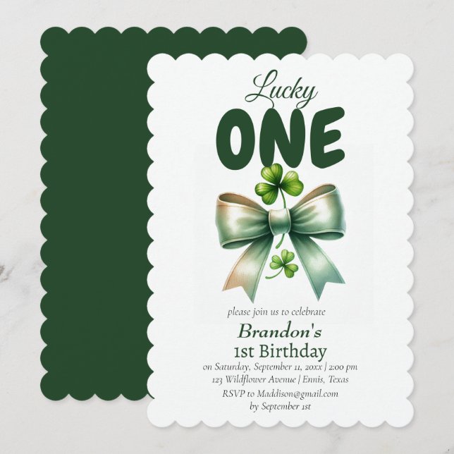 Invitation Lucky One Jour de la Saint Patrick 1er anniversair (Devant / Derrière)