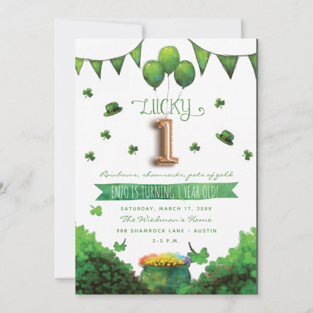 Invitation Lucky One Patrick's Day Anniversaire Fête Invitati (Devant)