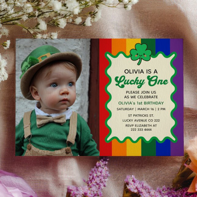 Invitation Lucky One Rainbow St. Patrick's 1st Birthday Photo (Créateur téléchargé)