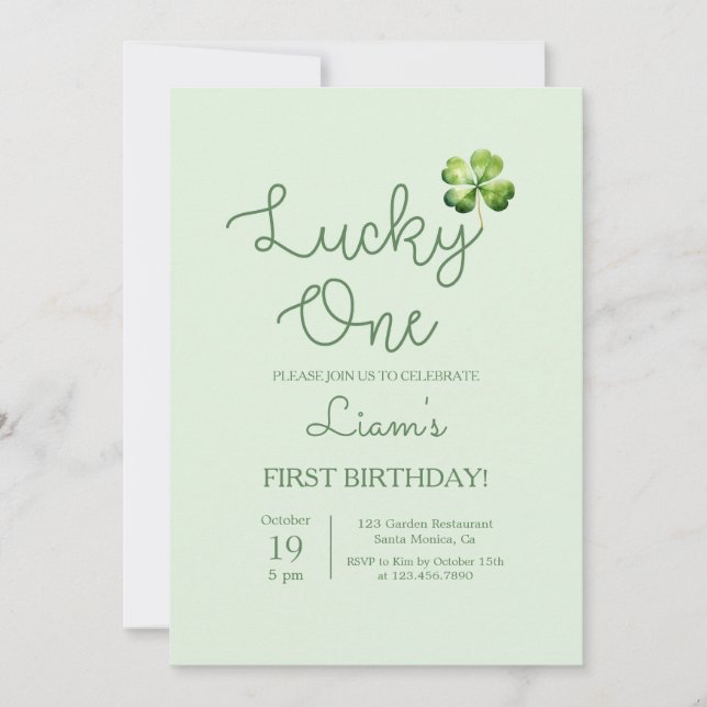 Invitation Lucky One Shamrock Birthday Boy (Devant)
