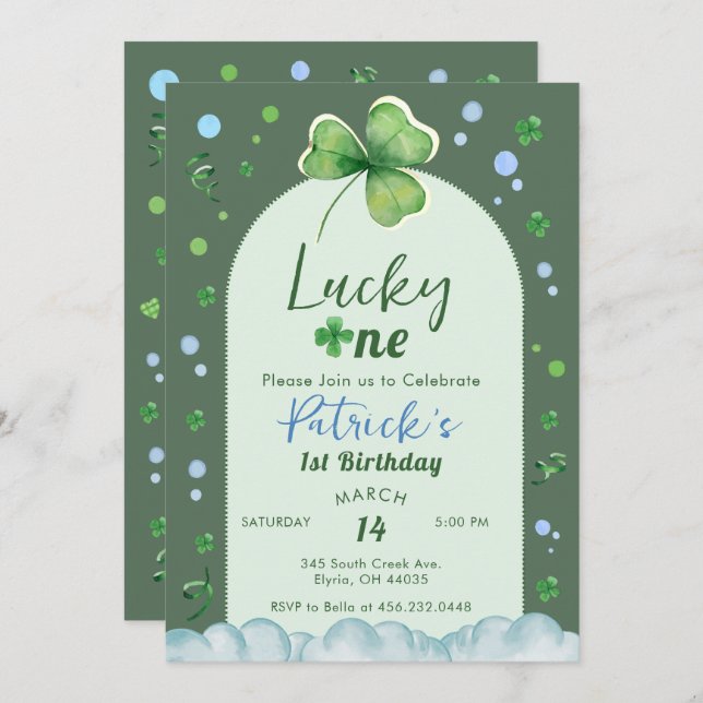 Invitation Lucky One St Patrick Boy Birthday (Devant / Derrière)