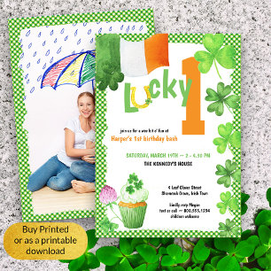 Invitation Lucky One St patrick Portrait Photo 1er anniversai