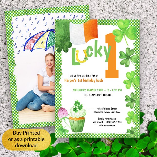 Invitation Lucky One St patrick Portrait Photo 1er anniversai (Lucky 1 First Birthday Photo Invitation)