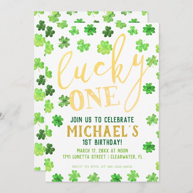 Invitation Lucky One | St. Patrick's Day 1er anniversaire (Devant / Derrière)