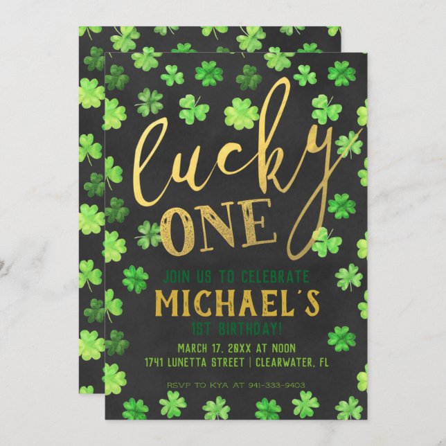 Invitation Lucky One | St. Patrick's Day 1er anniversaire (Devant / Derrière)