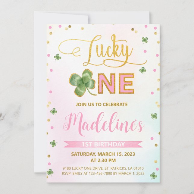 Invitation Lucky One St. Patrick's Day Fille 1er anniversaire (Devant)