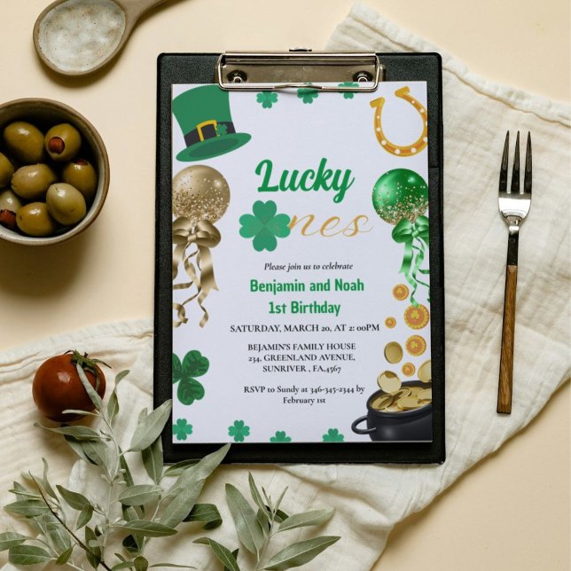 Invitation Lucky One Twin 1er anniversaire St Patrick's Day B (Créateur téléchargé)