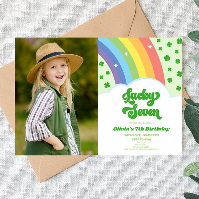 Invitation Lucky Seven Rainbow Clover 7e fête d'anniversaire (Créateur téléchargé)
