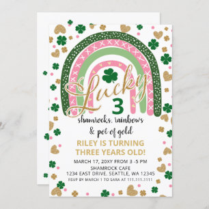 Invitation Lucky Shamrock Rainbow St Patrick Girl Anniversair
