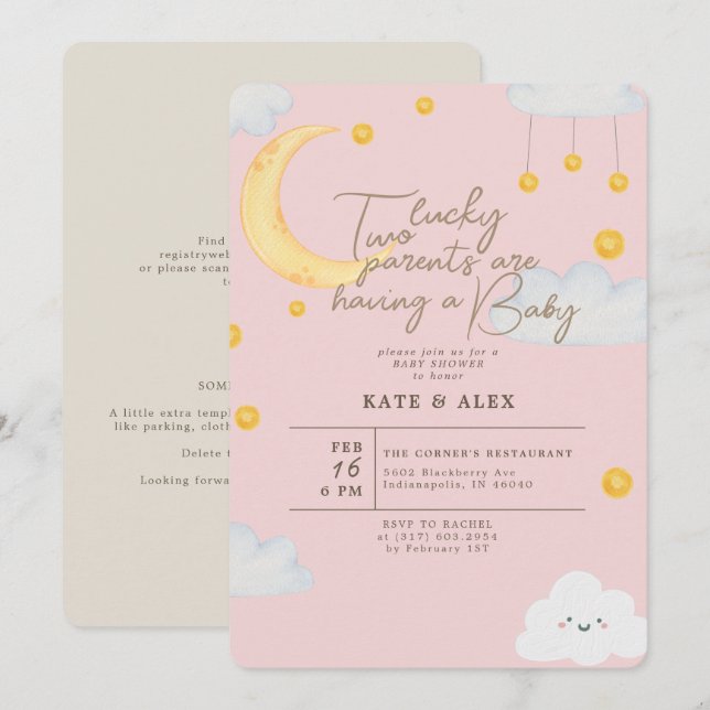 Invitation Lucky St Patrick's Girl Pink Baby shower (Devant / Derrière)