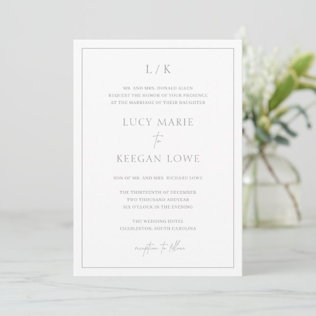 Invitation Lucy Grey Classique Mariage élégant (Debout devant)